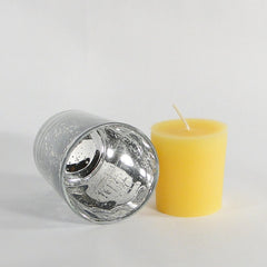 100% Pure Raw Beeswax Votive Candles in Silver Mercury Glass Holder - BCandle