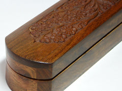 Wooden Incense Box 2.5x12x2 Inch, Hand Carved Flowers & Vines Design - BCandle