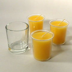 100% Beeswax Votives Candles in Cup - 2" Tall, and One Glass Votive Holder - BCANDLE