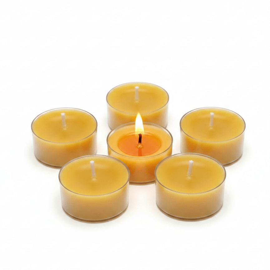 100% Pure Raw Beeswax Tea Lights Candles in CUP, Organic, Hand Made - BCANDLE