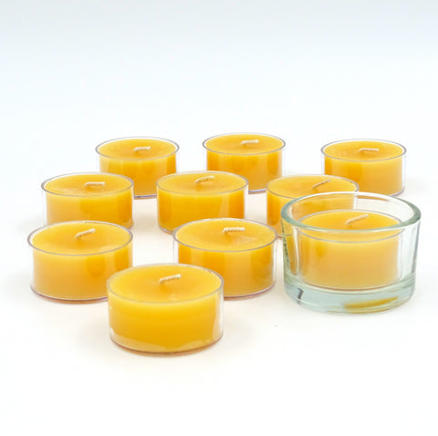 100% Pure Raw Beeswax Tea Lights Candles in CUP and Tea Light holder