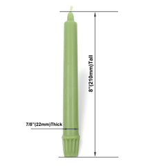 Green candle with measurements on a white background