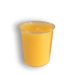 Yellow Candle in plastic container on a white background