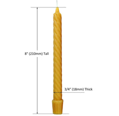 BULK: 50, 100, 200 ps High-Density Twisted Beeswax 8-inch Taper Colonial Candles with standard 3/4-inch base - BCANDLE