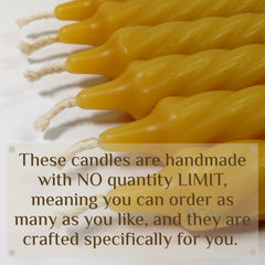 Twisted Beeswax Taper Candles, Spiral, Organic - 8" Tall, 3/4" Thick, Hand Made