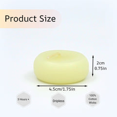 Candle with dimensions and features labeled on a white background