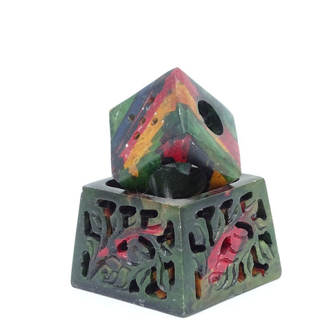 Multi Size Candle and Incense Holder, Hand Crafted, Natural Stone, Green - BCandle