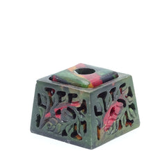 Multi Size Candle and Incense Holder, Hand Crafted, Natural Stone, Green - BCandle