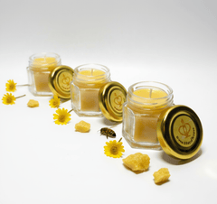Pure Beeswax Set of 3 Glass Jar Candle with Lid - 2 Ounce Hand Poured - BCANDLE