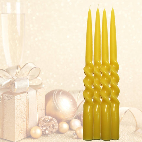 Spiral Taper Beeswax Candles, Twisted, Organic - 10" Tall, 5/8" Thick, Hand Made - BCANDLE