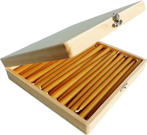 Pure Beeswax 2-hour Candles Hand Made - 7 1/2 Inch Tall, (Pack of 36), Wood Box