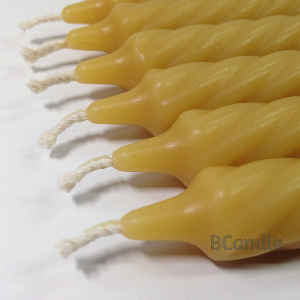 Pure Beeswax Spiral Twist Taper Candles Organic - 8 Tall, Hand Made