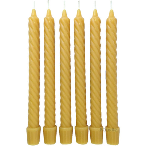 100% Beeswax Spiral Twist Taper Candles Organic - 8 Inch Tall, 3/4 Inch Diameter, Hand Made - BCandle