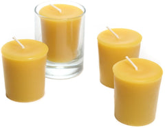 100% Beeswax Votives Candles - 2" Tall, and One Glass Votive Holder - BCandle
