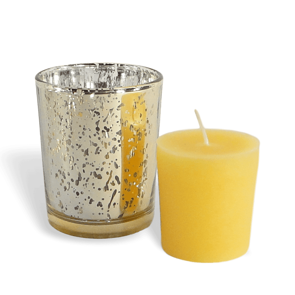 100% Pure Raw Beeswax Votive Candles in Gold Mercury Glass Holder - BCandle