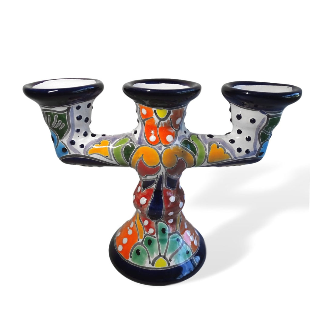 Ceramic Candle Holder - Hand Crafted, Mexican Telavera, Traditional Tall Candelabra - BCandle
