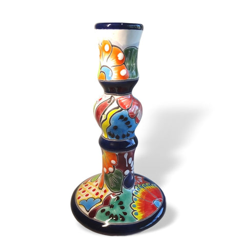 Ceramic Candle Holder - Hand Crafted, Mexican Telavera, Traditional Tall Candlestick - BCandle
