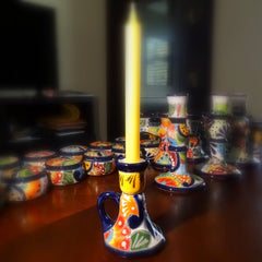 Ceramic Candle Holder - Hand Crafted, Mexican Telavera, Traditional Tall Chamberstick - BCandle