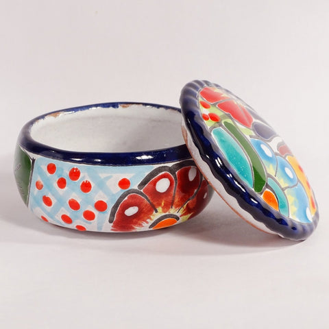 Ceramic Tealight Candle Holder - Hand Crafted, Mexican Telavera, Jar with Lid - BCandle