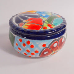 Ceramic Tealight Candle Holder - Hand Crafted, Mexican Telavera, Jar with Lid - BCandle