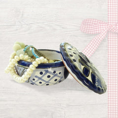 Ceramic Tealight Candle Holder - Hand Crafted, Mexican Telavera, Jar with Lid, Blue - BCandle