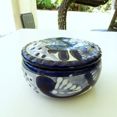 Ceramic Tealight Candle Holder - Hand Crafted, Mexican Telavera, Jar with Lid, Blue - BCandle
