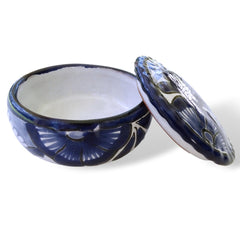 Ceramic Tealight Candle Holder - Hand Crafted, Mexican Telavera, Jar with Lid, Blue - BCandle