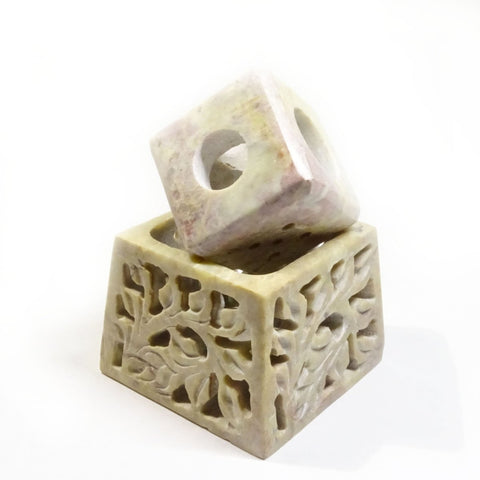 Multi Size Candle and Incense Holder, Hand Crafted, Natural Stone, Tan - BCandle