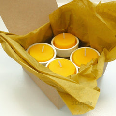 Set 100% Beeswax Tea Light Candles and Porcelain Candleholders in Box - BCandle