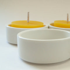 Set 100% Beeswax Tea Light Candles and Porcelain Candleholders in Box - BCandle
