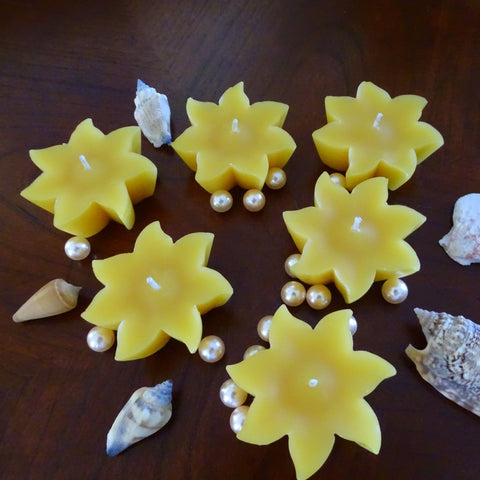 Sun Floating Candles/Set of 6 Yellow Beeswax Sun Shaped Candles/Home and Garden Decor/Housewarming Gift/Unisex Gift Idea - BCandle
