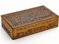 Wooden Box 8"x11"x3.4", Hand Carved Flowers & Vines Design - BCandle