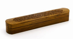 Wooden Incense Box 2.5x12x2 Inch, Hand Carved Flowers & Vines Design - BCandle